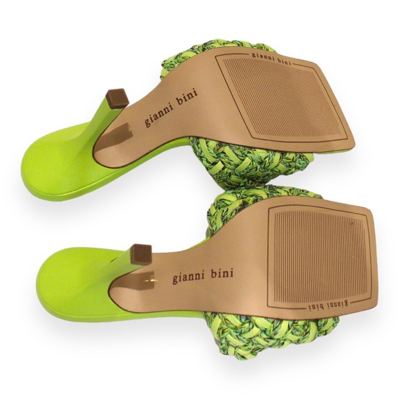 Gianni Bini Bibby Woven Green Leather Corded Square Toe High Heel Mule Sandals - Picture 12 of 16